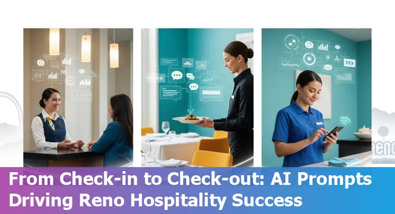 Hotel staff using AI dashboard in a Reno hotel with casino skyline visible in background