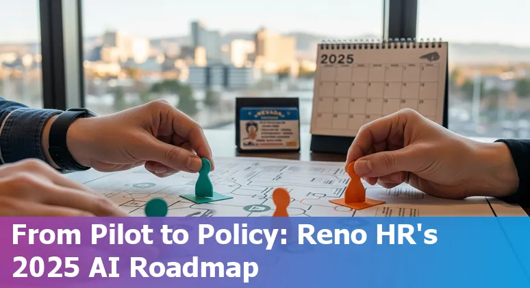 HR professional using AI tools in Reno, Nevada office with Washoe County ethical AI guidance visible