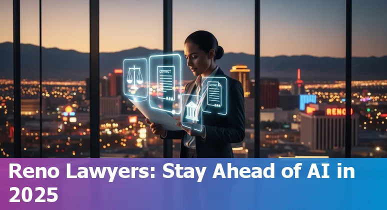 Legal AI in Reno, Nevada — lawyer using AI tools on laptop with Reno skyline in background