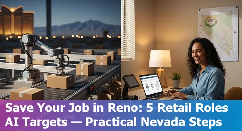 Reno retail worker learning new skills beside automated checkout and warehouse robot