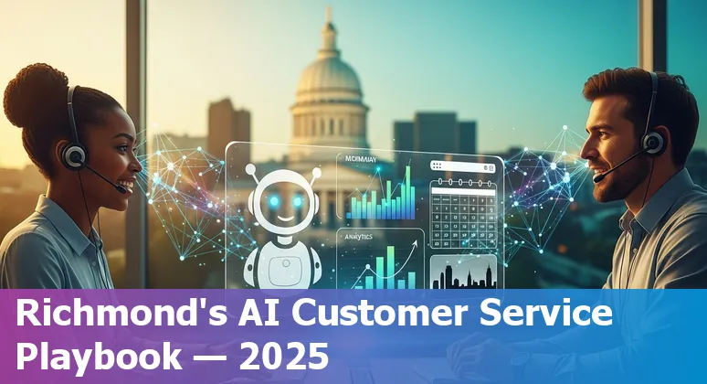Customer service agent using AI tools with Richmond, VA skyline in the background