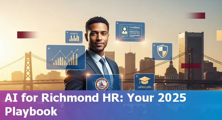 Richmond, VA HR professional using AI tools with University of Richmond and VCU logos in background