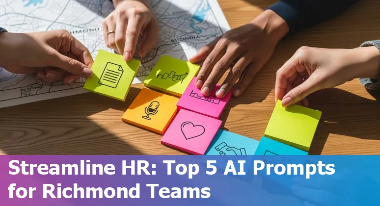 HR professional using AI on laptop to draft job postings and benefits guides in Richmond office.