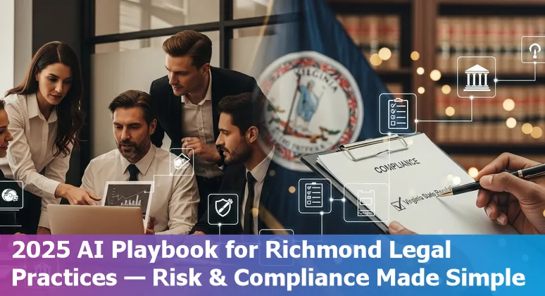 Richmond, Virginia lawyer using AI tools on laptop; Richmond, VA skyline visible