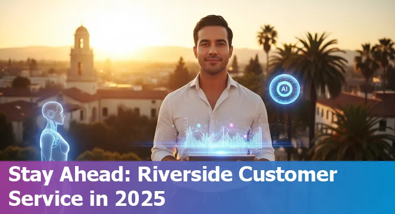 Customer service agent with AI dashboard in Riverside, California call center, 2025
