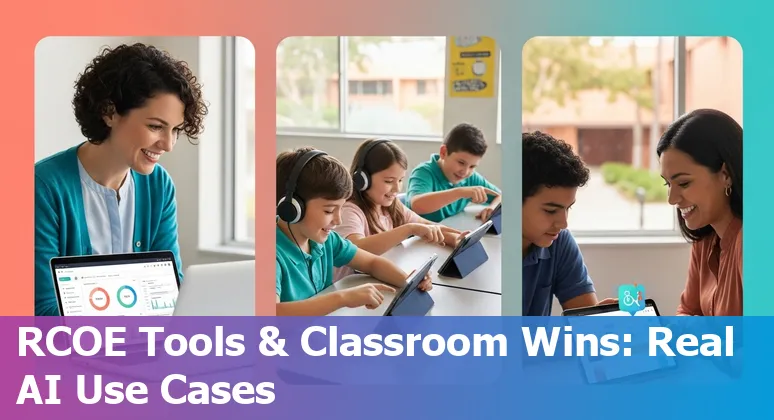 Educators in Riverside, California collaborating with AI tools in a classroom setting, 2025