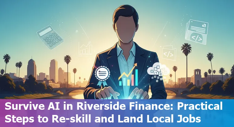 Riverside financial worker reviewing AI adaptation roadmap with local skyline in background