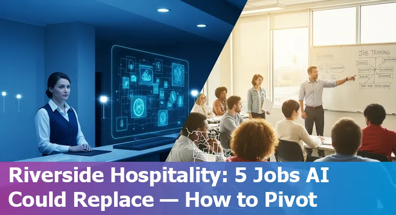 Hotel front desk with digital kiosk and housekeeping robot illustrating AI impact on Riverside hospitality jobs