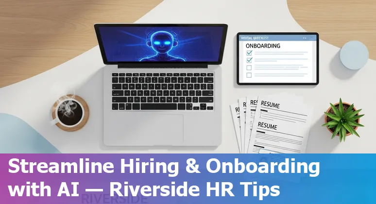 HR professional using AI tools to create benefits summary and job description in Riverside, California.