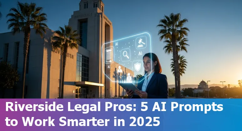 Legal professional in Riverside using AI prompts on a laptop with California law books nearby