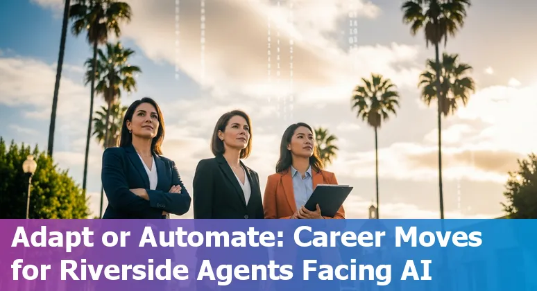Riverside real estate agents discussing AI tools with laptop and property listings in the background
