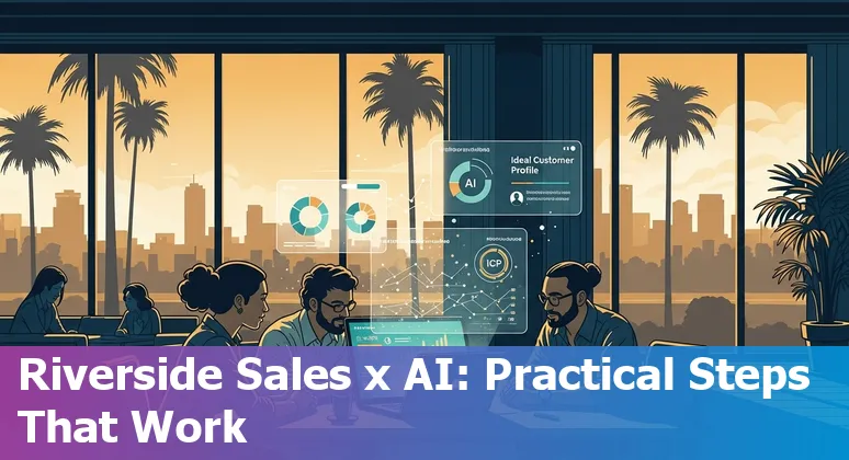 Sales professional using AI tools with Riverside, California skyline in the background