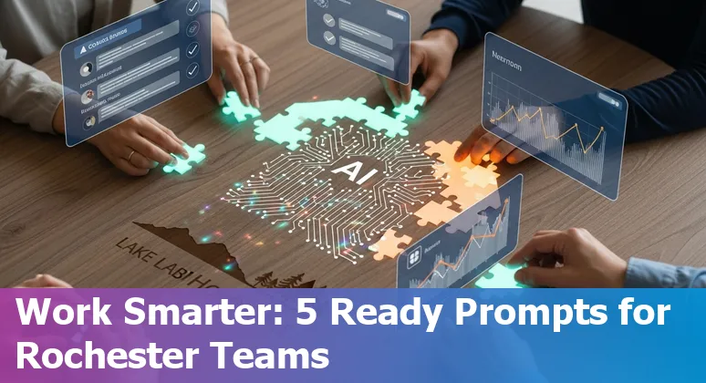 Customer service team in Rochester using AI prompts on laptop with Kanban board on screen