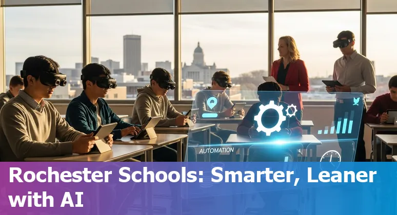 Educators and AI tools in Rochester, Minnesota, US collaborating in a classroom to improve efficiency and cut costs.