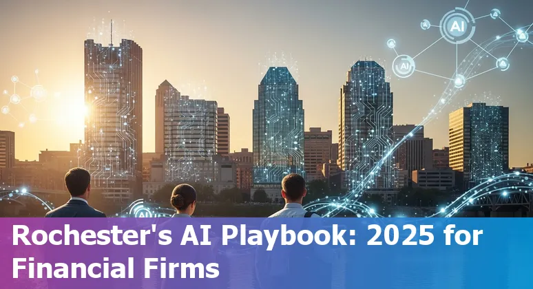 AI in financial services infographic showing Rochester, Minnesota skyline with data icons — 2025 guide