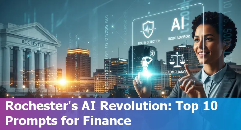 Rochester Minnesota skyline with icons for AI, banking, and cybersecurity representing fintech use cases.