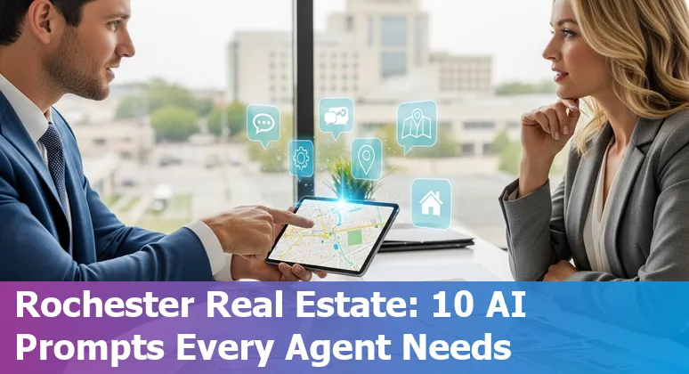 Real estate agent using AI tools over a map of Rochester, MN with Mayo Clinic highlighted.