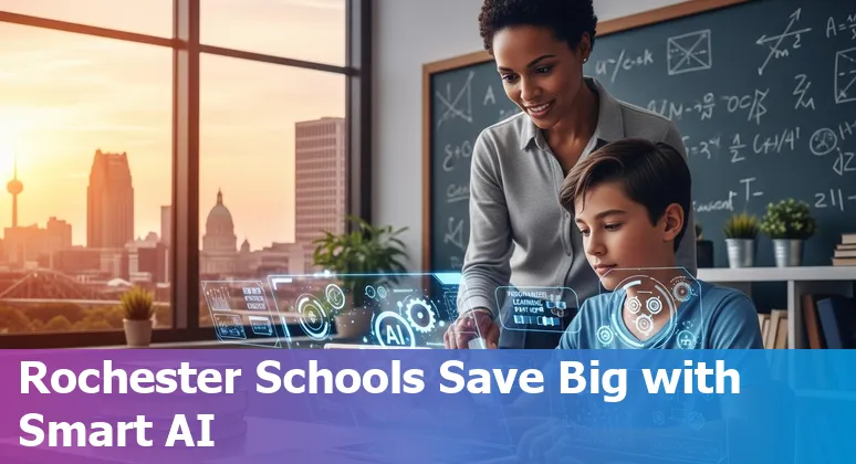 Education staff using AI tools at a Rochester, NY education company office