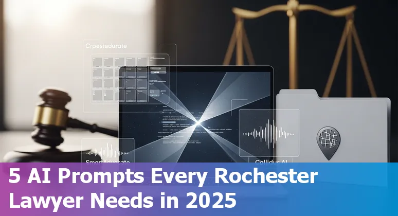 Rochester attorney using AI-powered legal research on a laptop with Rochester skyline in background.