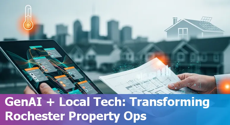 Rochester New York skyline with AI and real estate icons showing automation and cost savings