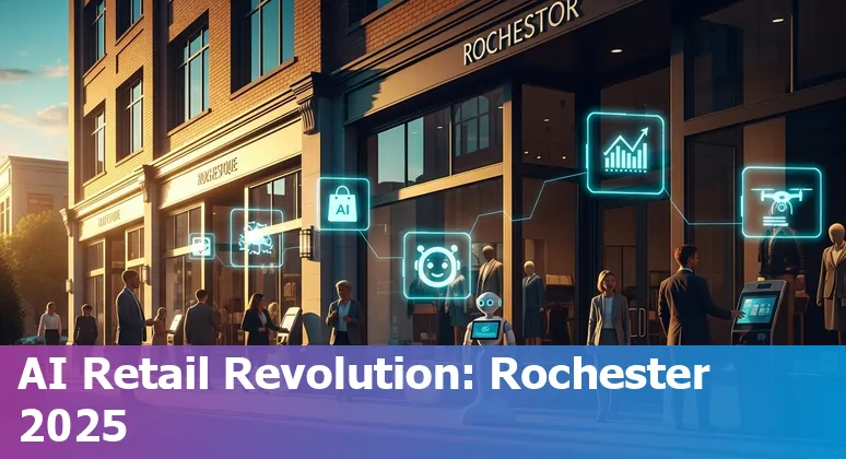 Retail AI tools being used in a Rochester, New York store in 2025 showing staff and customers interacting with AI displays