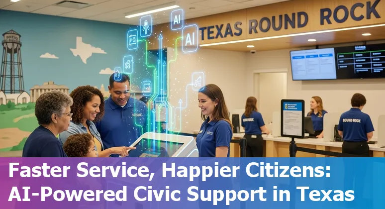 City of Round Rock, Texas municipal building with AI icons representing automation, maintenance, and GIS tools