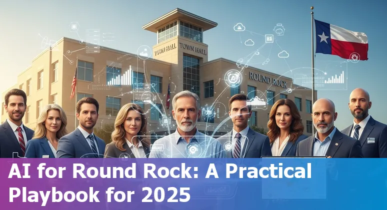 Round Rock, TX city hall with AI and connectivity icons overlay — guide to AI in Round Rock, Texas in 2025