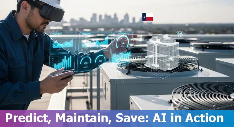 Round Rock, Texas digital twin and smart building illustration showing AI-driven energy and cost savings
