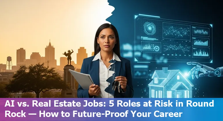Real estate agent using AI tools on a tablet with Round Rock skyline in the background.