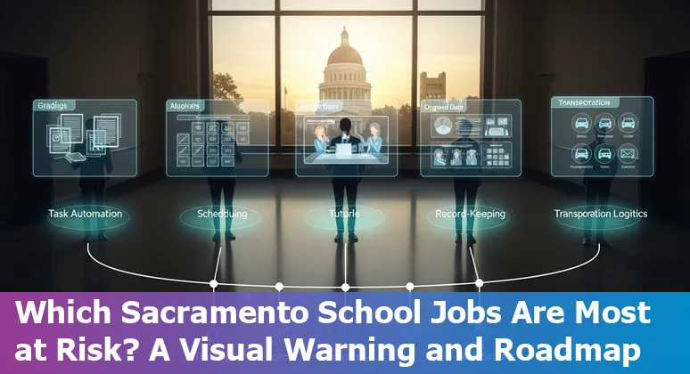 Teacher and paraprofessional with an AI tutor interface overlay, Sacramento Capitol building in background