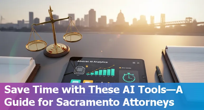 Collage of AI legal tools logos over Sacramento skyline with courthouse silhouette