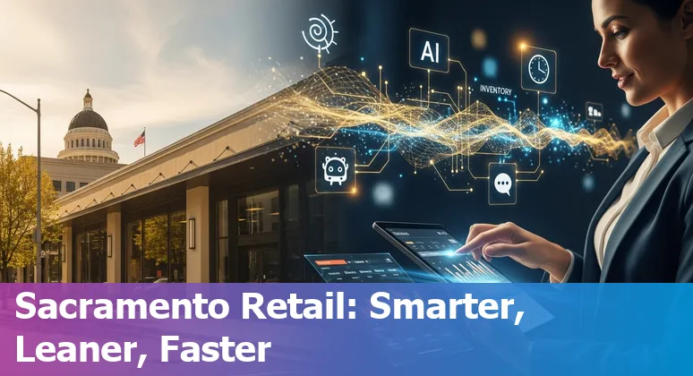 Retail AI solutions in Sacramento, California — shelf-scanning robot and staff using AI-driven scheduling on tablet