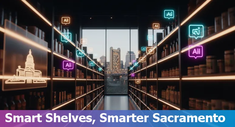 Retail store owner using AI dashboard on a laptop in Sacramento, California