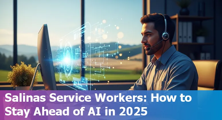 Customer service worker and AI chatbot in Salinas, California discussing hybrid support in 2025