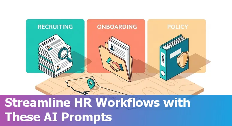 HR professional using AI prompts on a laptop with Salinas farmland in the background.