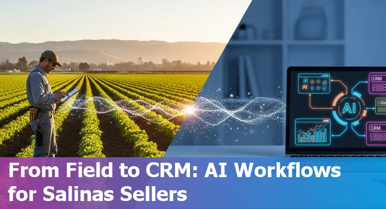 Sales professional using AI tools in Salinas, California in 2025, showing CRM and call intelligence on screen
