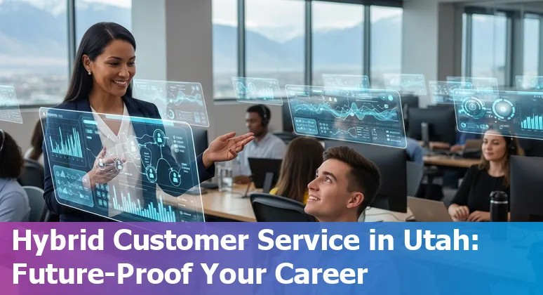 Customer service agent and AI chatbot in Salt Lake City, Utah office discussing hybrid service model