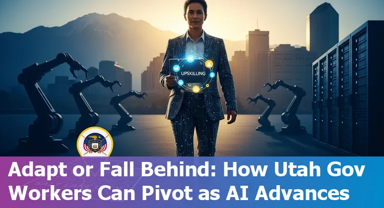 Salt Lake City government worker using AI tools with city skyline in background