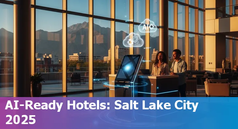 Salt Lake City hotel lobby with AI dashboard overlay, Salt Lake City, Utah