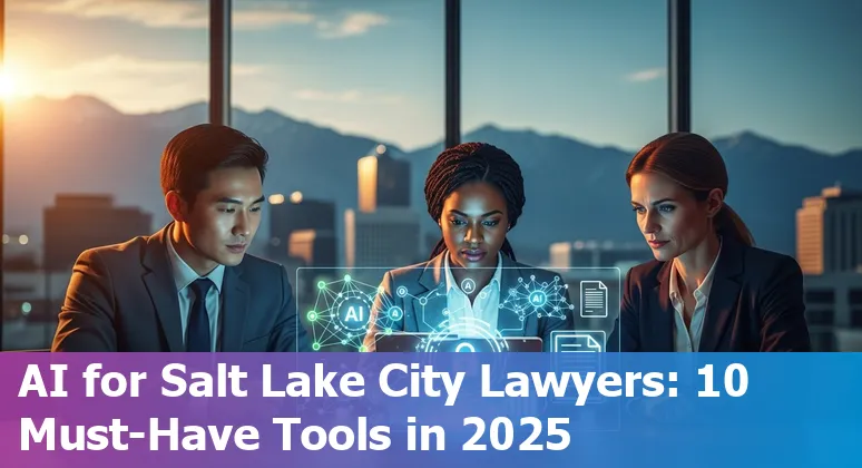Salt Lake City skyline with legal scales and AI network overlay, representing AI tools for lawyers in 2025
