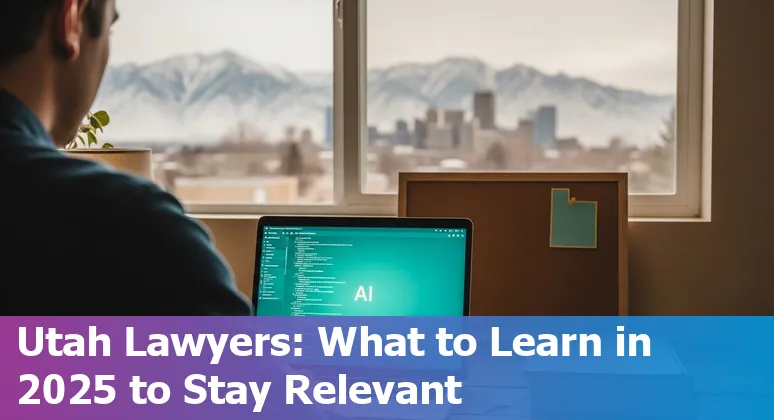 Lawyer using AI tools on laptop in Salt Lake City skyline — Salt Lake City, Utah
