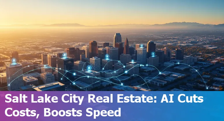 Salt Lake City skyline with AI and real estate icons showing Utah real estate efficiency improvements