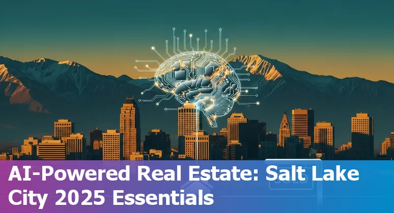 Salt Lake City, Utah real estate agent using AI tools on a laptop with downtown Salt Lake City skyline in the background