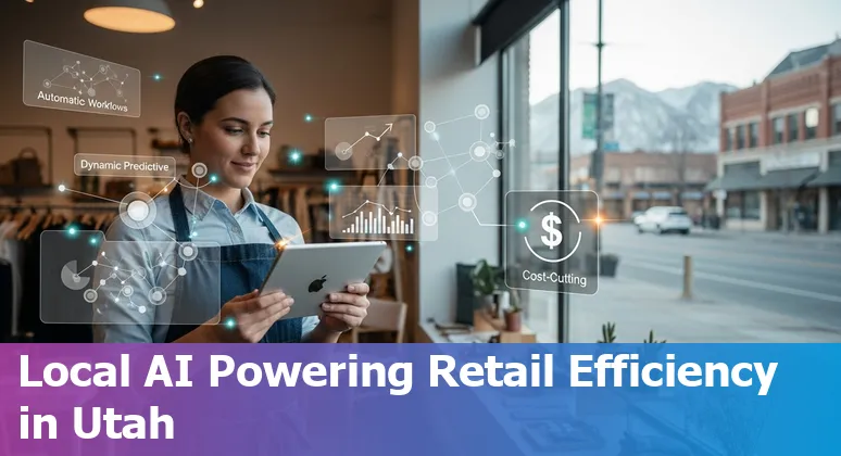 Retail employees using AI tools in a Salt Lake City, Utah store — automation, forecasting, and chatbots improving efficiency
