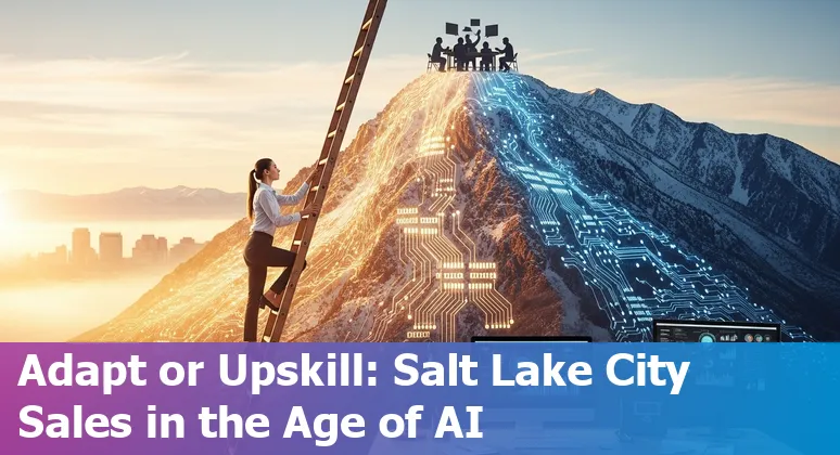 Salesperson using AI tools in Salt Lake City, Utah skyline background, 2025 adaptation concept