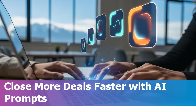 Sales professional in Salt Lake City using AI prompts on a laptop with city skyline in background