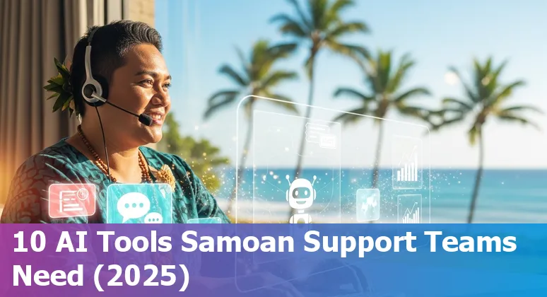 Customer service agent using AI chat tools on a laptop with a small Samoan flag visible