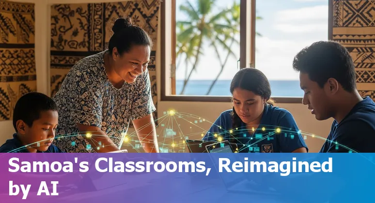Teacher using Google Workspace and Gemini to create bilingual lesson plans for Samoan students.