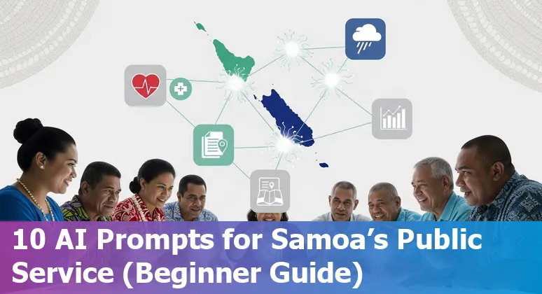 Illustration of AI icons over a Samoa map showing coastal, health, finance, and land-use use cases