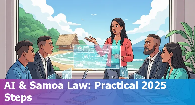 Samoa lawyer using AI-assisted tools on a laptop in 2025 office